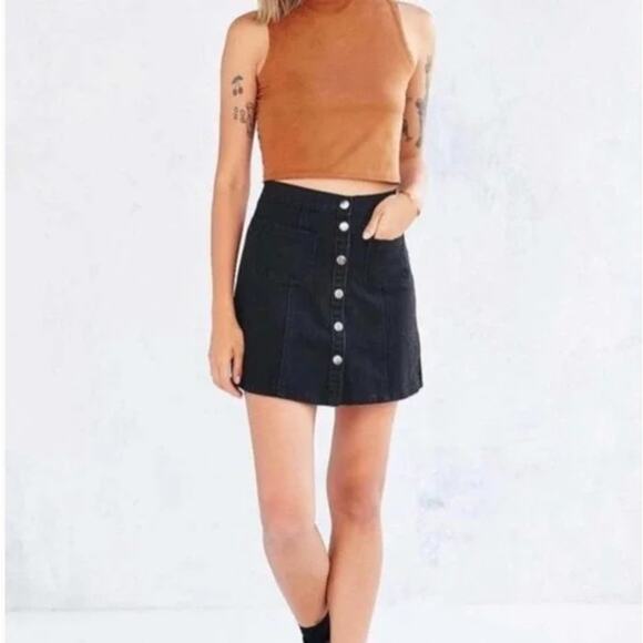 BDG Urban Outfitters Black Denim Button Front Skirt Women's Small Western Goth - Picture 1 of 9